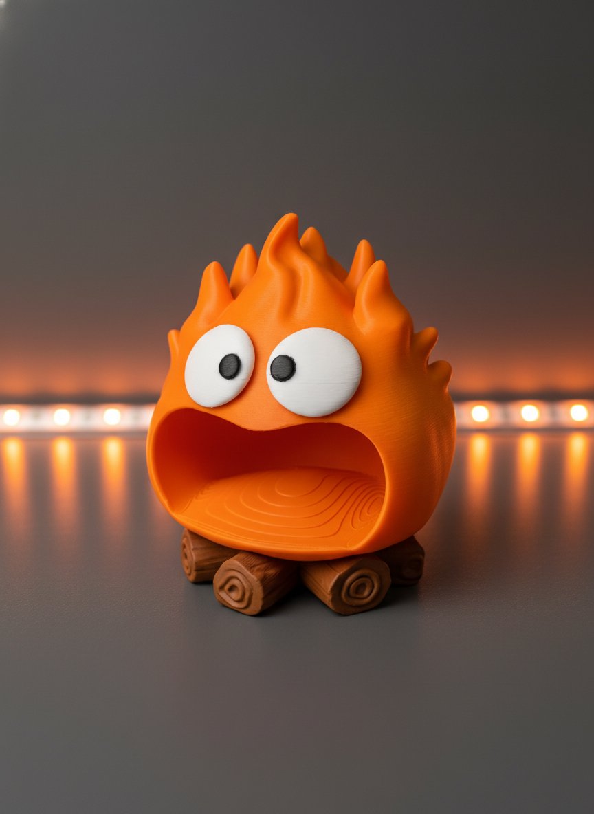 Calcifer assustado porta objeto 16cm